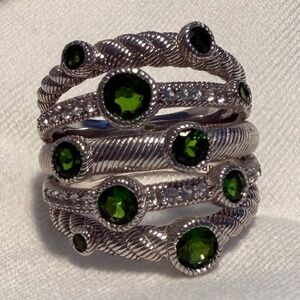 Judith Ripka Sterling Silver Multi Band Green Chrome Diopsite Ring, size 6